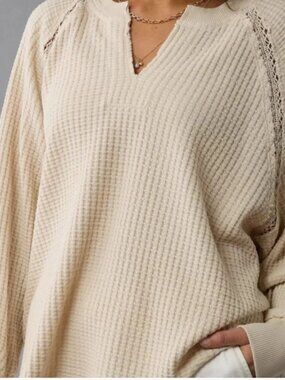 American Eagle | Big Hug Waffle Top Cream Beige Size S Like New